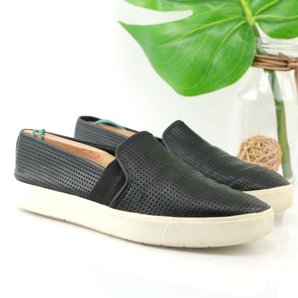 Vince Womens‎ Blair Slip-On Shoe Size 7.5 Black Leather Perforated Sneaker Flat